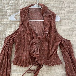 Pink Open Shoulder ruffle top